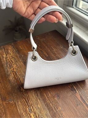 Textured White Mini Shoulder Bag with Top Handle